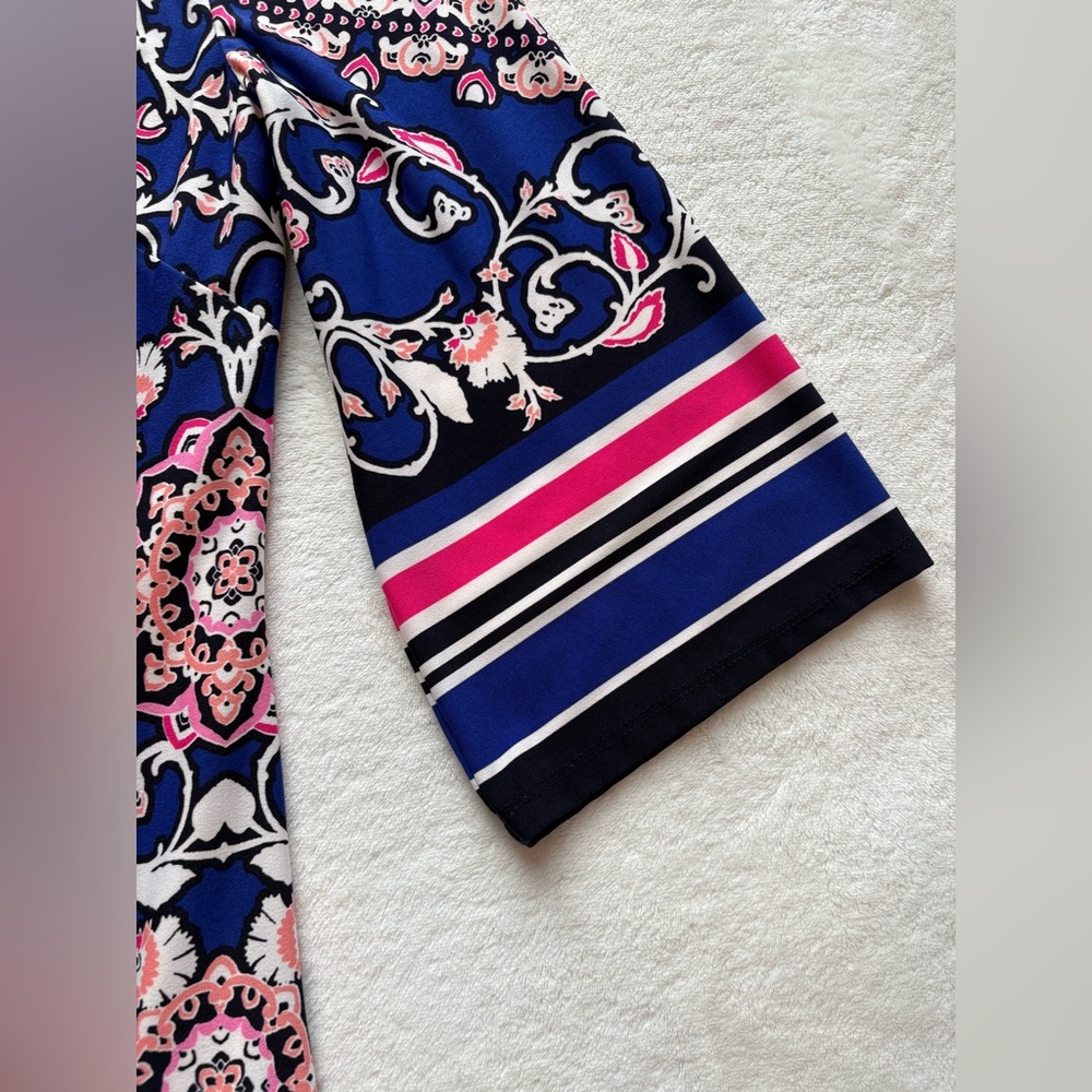 Jessica Howard Elegant Navy and Pink Patterned Shift Dress - Size 8 - Picture 4 of 12